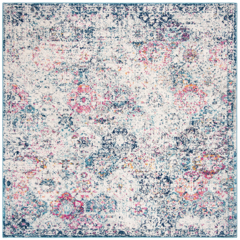 Cronin Navy/Teal Area Rug, Square 4'