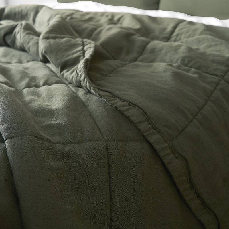 Belgian Flax Linen and Viscose Luxury Oversized Comforter, King Comforter, Green