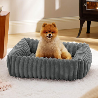 Lit pour chien mignon pour petits chiens de taille moyenne - lits pour chiots à poils lavables, lits rectangulaires orthopédiques en molleton de velours côtelé avec fermeture à glissière amovible, gris chaud
