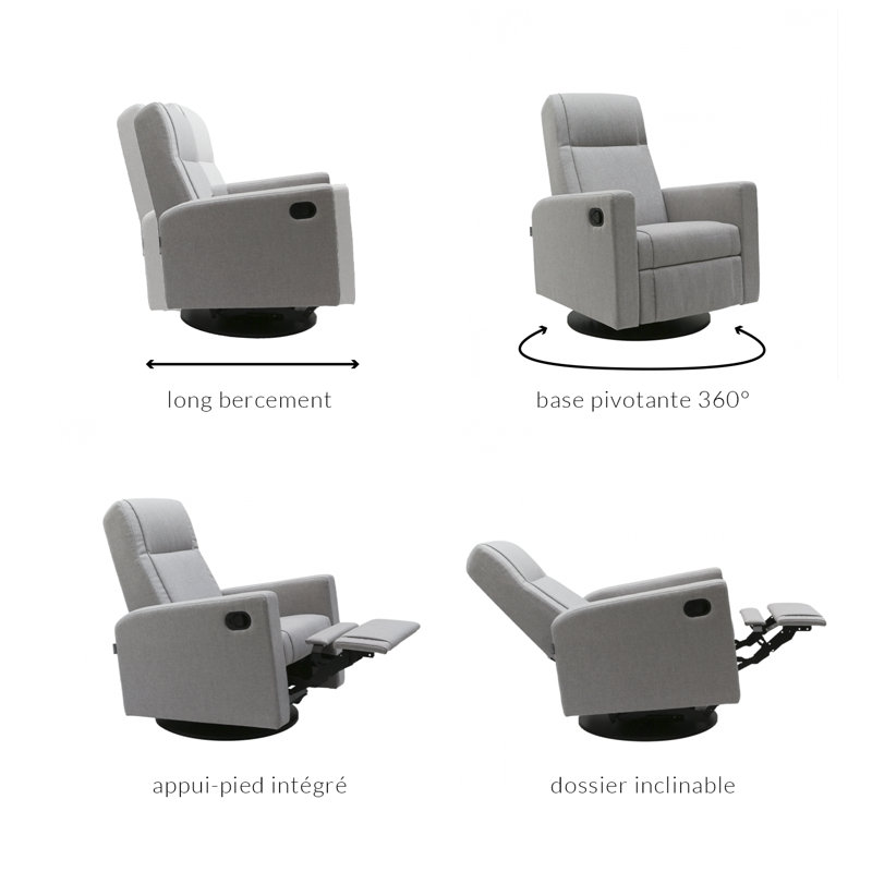 Fauteuil inclinable et pivotant Nelly, Polyester gris / mélange de polyester