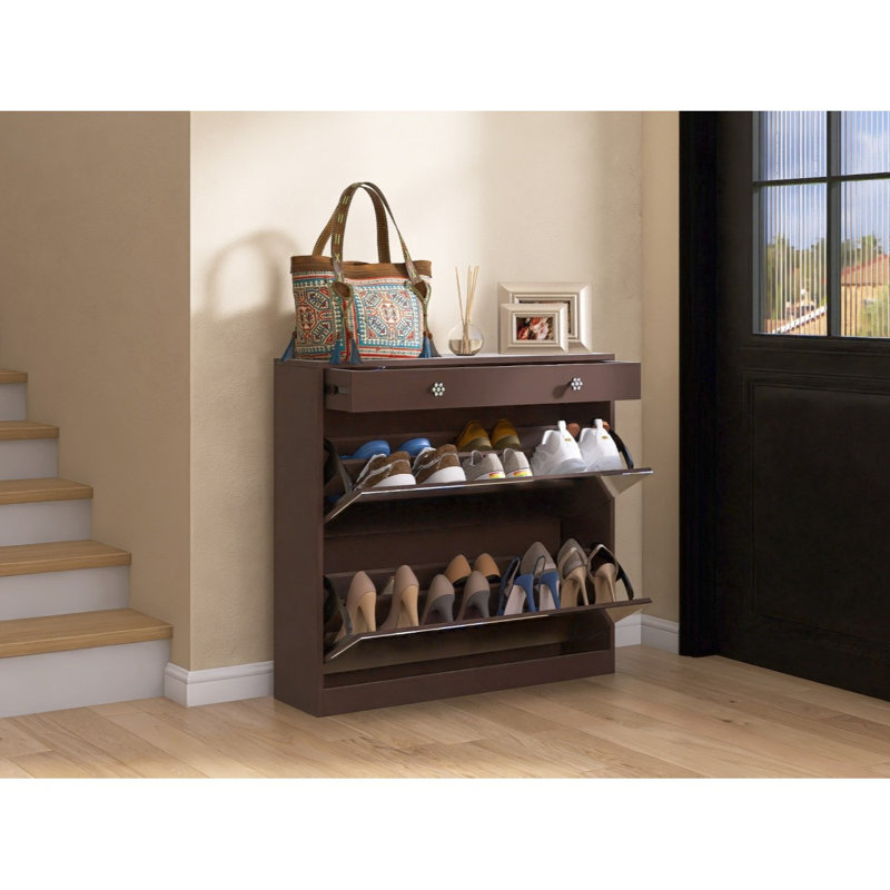 Armoire à chaussures à miroir avec 2 tiroirs, étagère à chaussures à miroir avec 1 tiroir de rangement, range-chaussures à miroir avec 2 couches dans un tiroir
