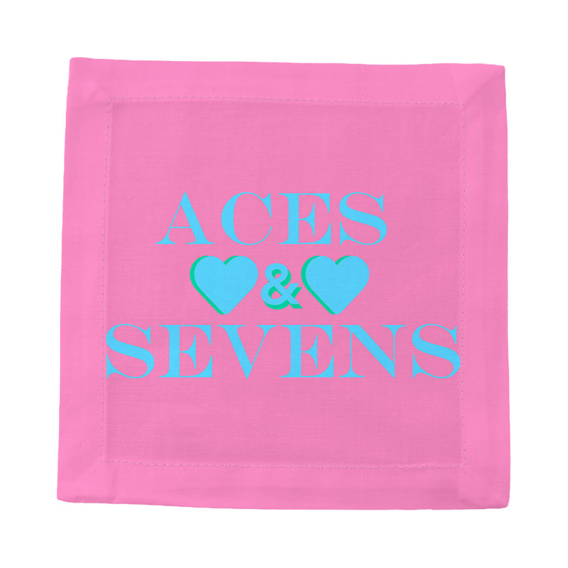 Canasta Aces And Sevens Cotton Sateen Cocktail Napkins, Pink Blue