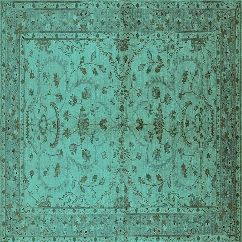 Tapis oriental en laine / polyester tissé à la machine en turquoise / brun, Carré 6 pi