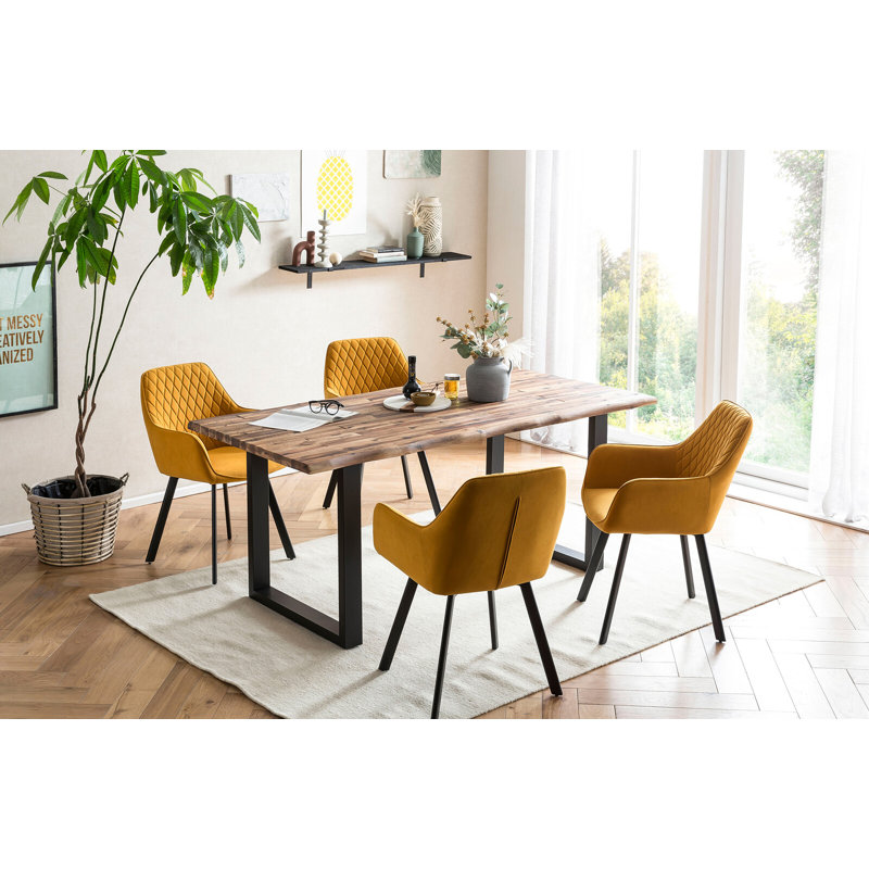 4 - Person Dining Set, 75cm H x 180cm W x 90cm D, Black/Yellow/Natural, Natural/Yellow/Black
