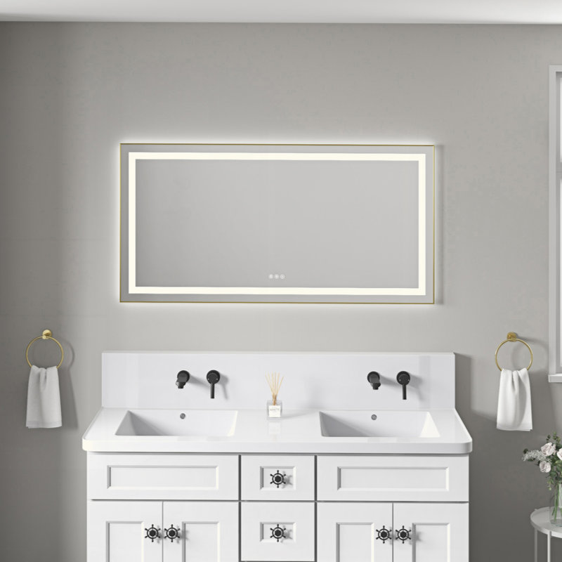 Miroir de salle de bain DEL, Or brossé, 55 po x 30 po