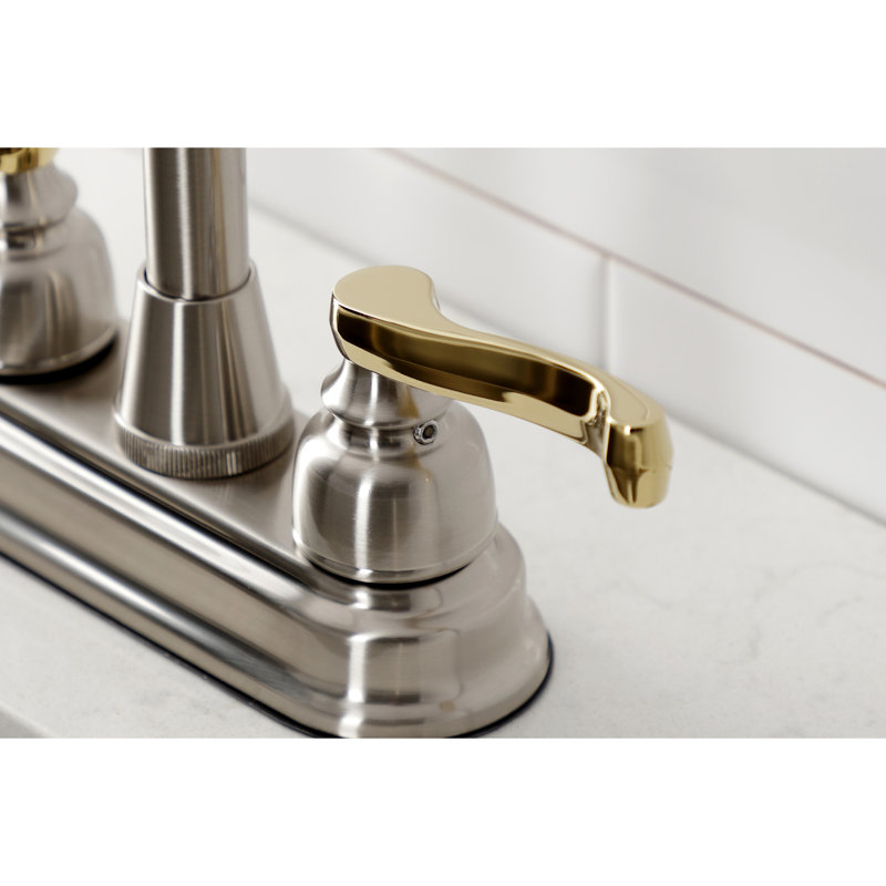 Kingston Brass Royale Two-Handle 2-Hole Deck Mount Bar Faucet, Brushed Nickel/Polished Brass
