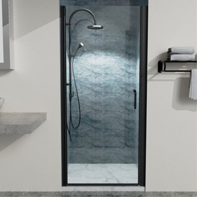 34-36 In.W X 72 In.H Pivot Frameless Shower Door,1/4 In. Clear Glass Pivot Swing Shower Doors In Matt Black,Pivot Shower Door Reversible Installation