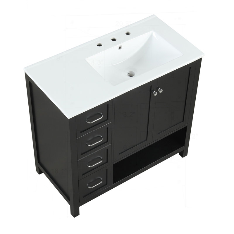 Meuble-lavabo 36 po avec comptoir d'évier, Noir