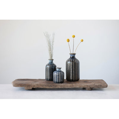 3 Piece  Blue Stoneware Table Vase Set