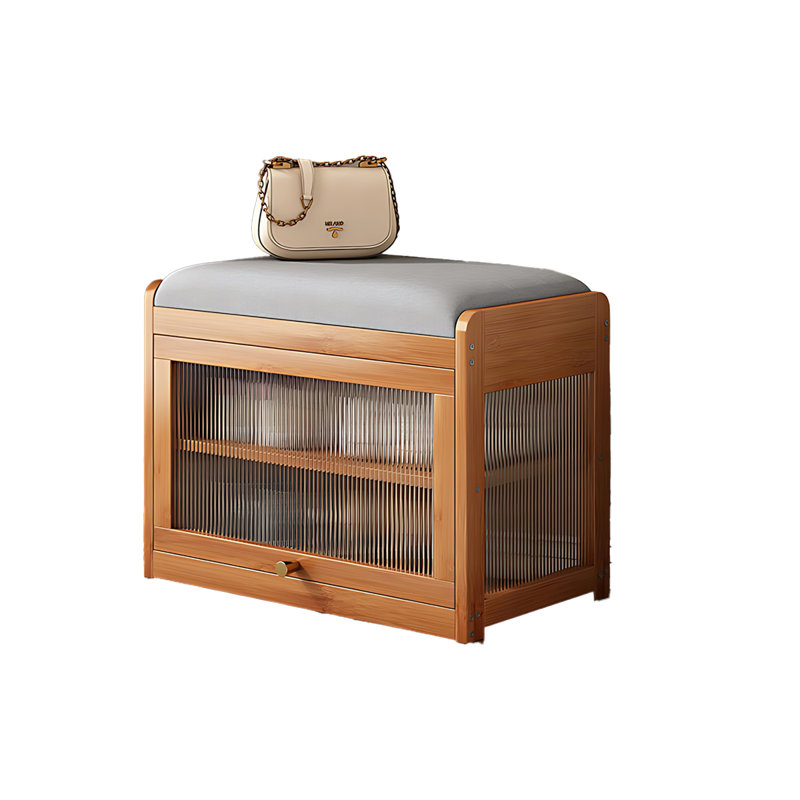 Banc de rangement transparent pour chaussures en bambou, Brun