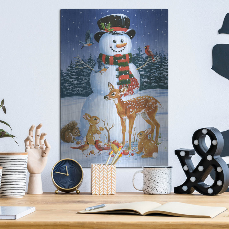 The Holiday Aisle «Snowman With Friends» par William Vanderdasson, art mural en métal, H 16 po x l 12 po