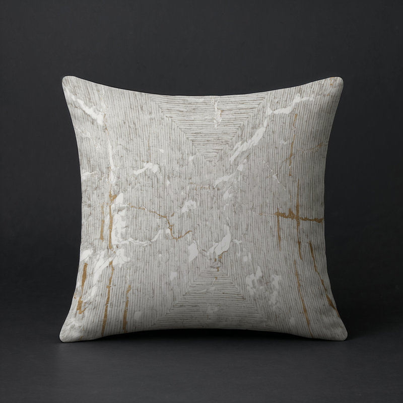 Coussin décoratif intérieur / extérieur gris Modern Modern, Carré 16 po, Gris / or abstrait