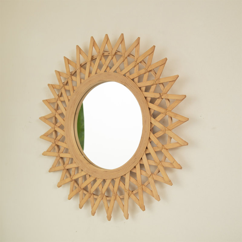 Mir Miroir mural circulaire en bambou de 24 po】 - Emballage irrégulier en chanvre, décoratif pour salle de bain / chambre à coucher / salon