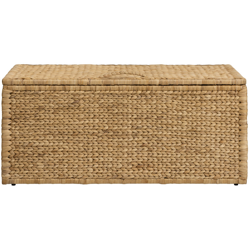 Heavy-duty Water Hyacinth Wicker Storage Trunk with Metal Frame, Natural
