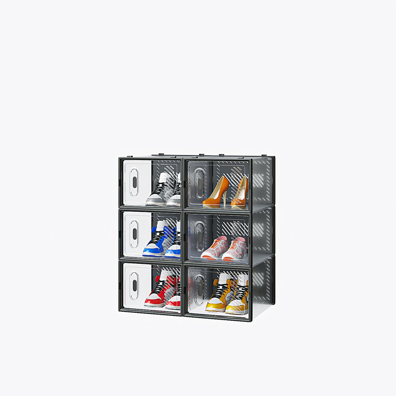 Large Shoe Storage Box Organizers Stackable (Set Of 6), Clear/Black