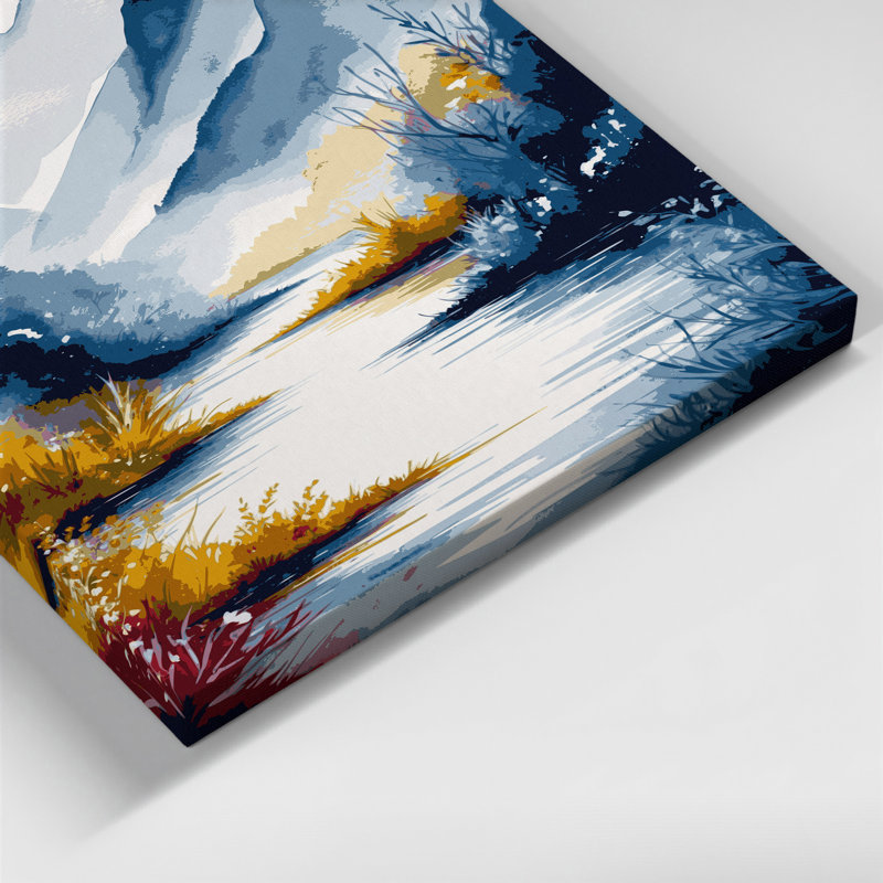 Aquarelle, paysage, 16, toile bleue, 12" H x 18" W