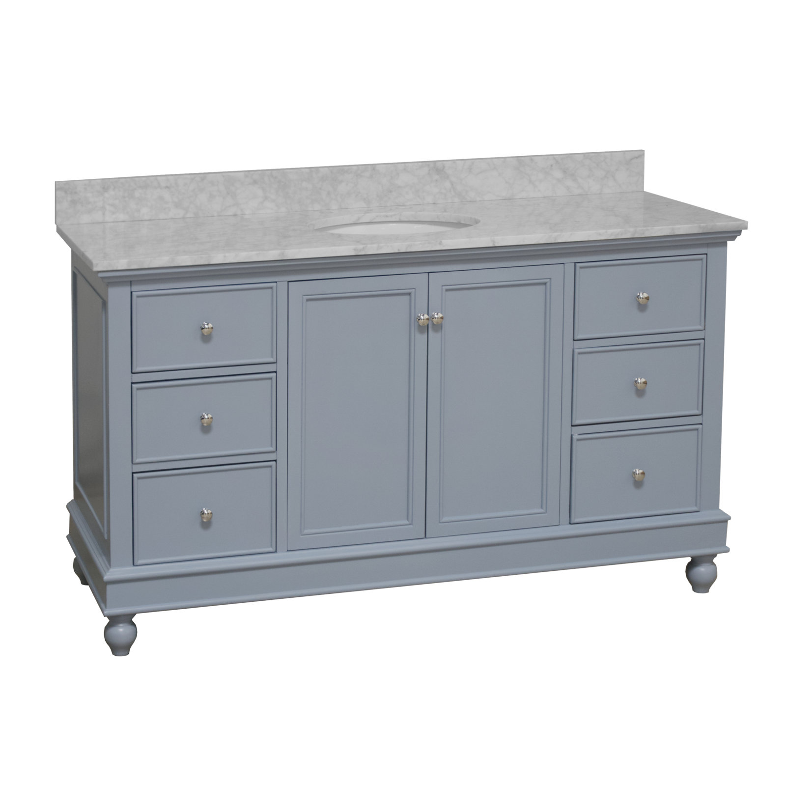 Ferdinand 60'' Single Bathroom Vanity, Carrara Marble, Powder Blue