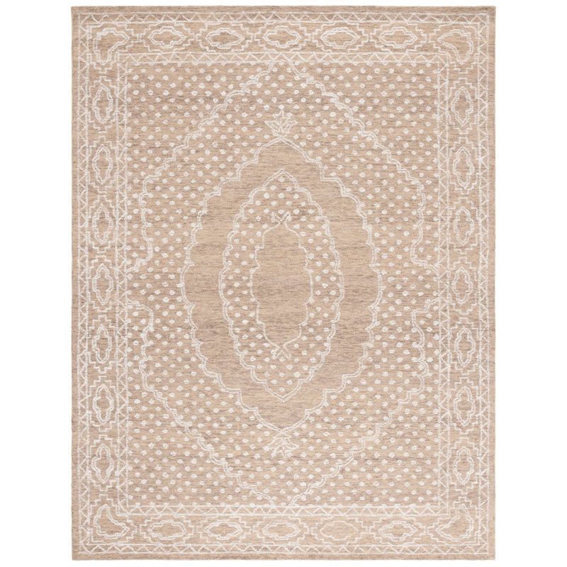 Renelde Ebony Hand Tufted Wool Cotton Oriental Rug in Brown/Ivory, Rectangle 8' x 10'