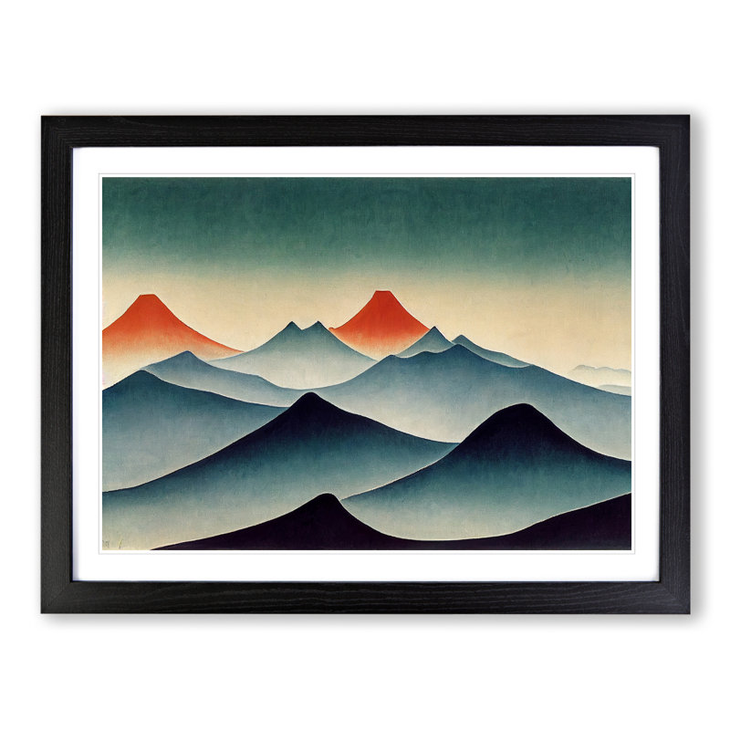 Abstract Japanese Mountains Vol.6 - Framed Print, Black, 46cm H x 64cm W x 2cm D