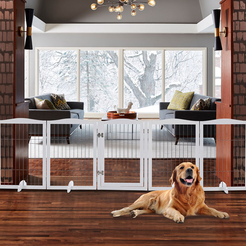 Lakendra Free Standing Pet Gate With Door, White, 280cm