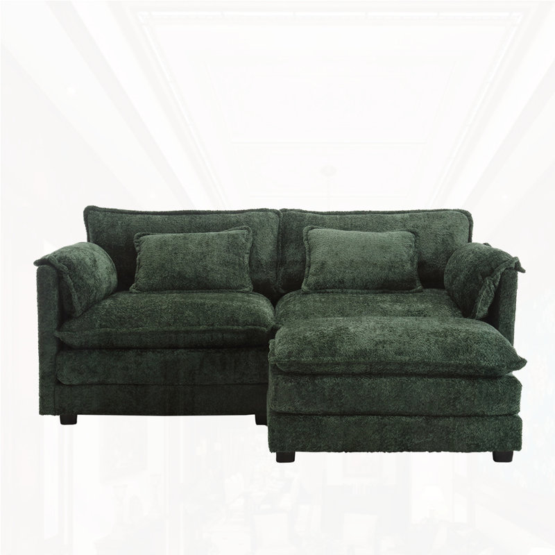 Modern Large L-Shape Sectional SOFA Chenille fabric, 2, Emerald, 31.1" H x 76.7" W x 29.5" D