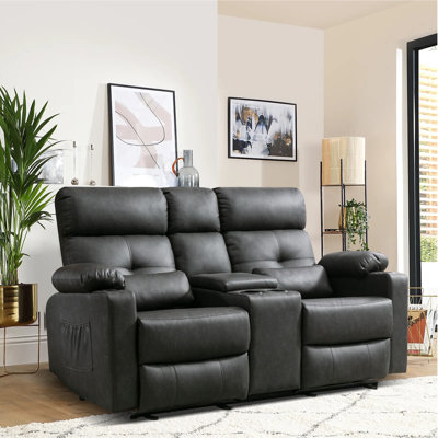 68.9" Leather Power Reclining Loveseat with Heat, Massage & Storage– Dual Power Sofa with Remote, Cup Holders, Pillows– Ideal for Living Rooms & Home by Latitude Run