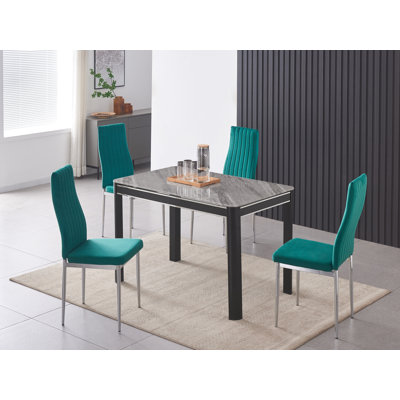 Hannahs Grey Marble Effect Dining Table With 4 Monza Velvet Chairs