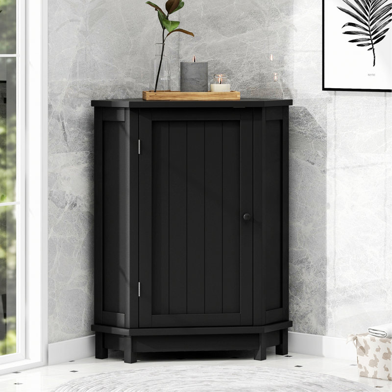 Stylish Storage Cabinet For Bathroom, Bathroom Cabinet, Triangle Corner Storage Cabinet With Adjustable Shelf, Black