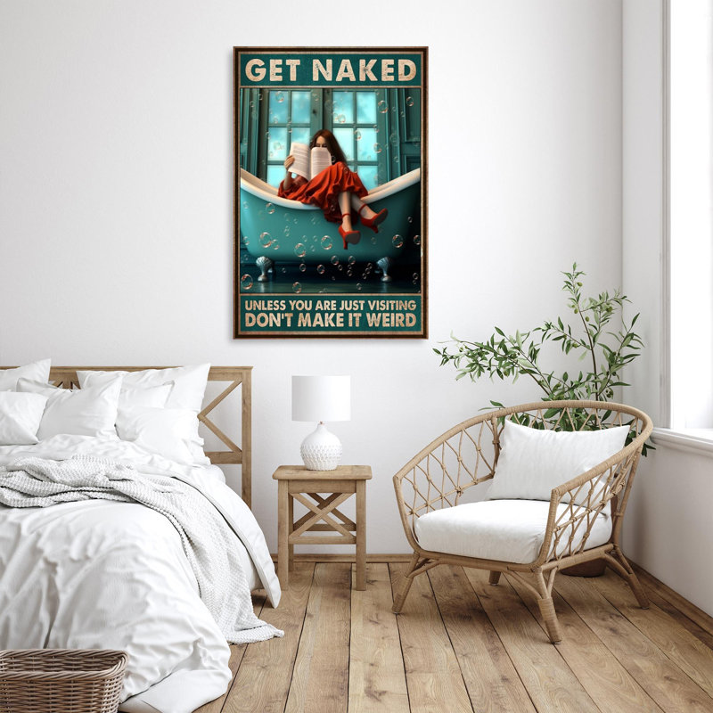 «Woman In Bathaign Get Nake 1 - 1 pièce», reproduction d'art graphique sur toile tendue, H 36 po x l 24 po x P 1,25 po