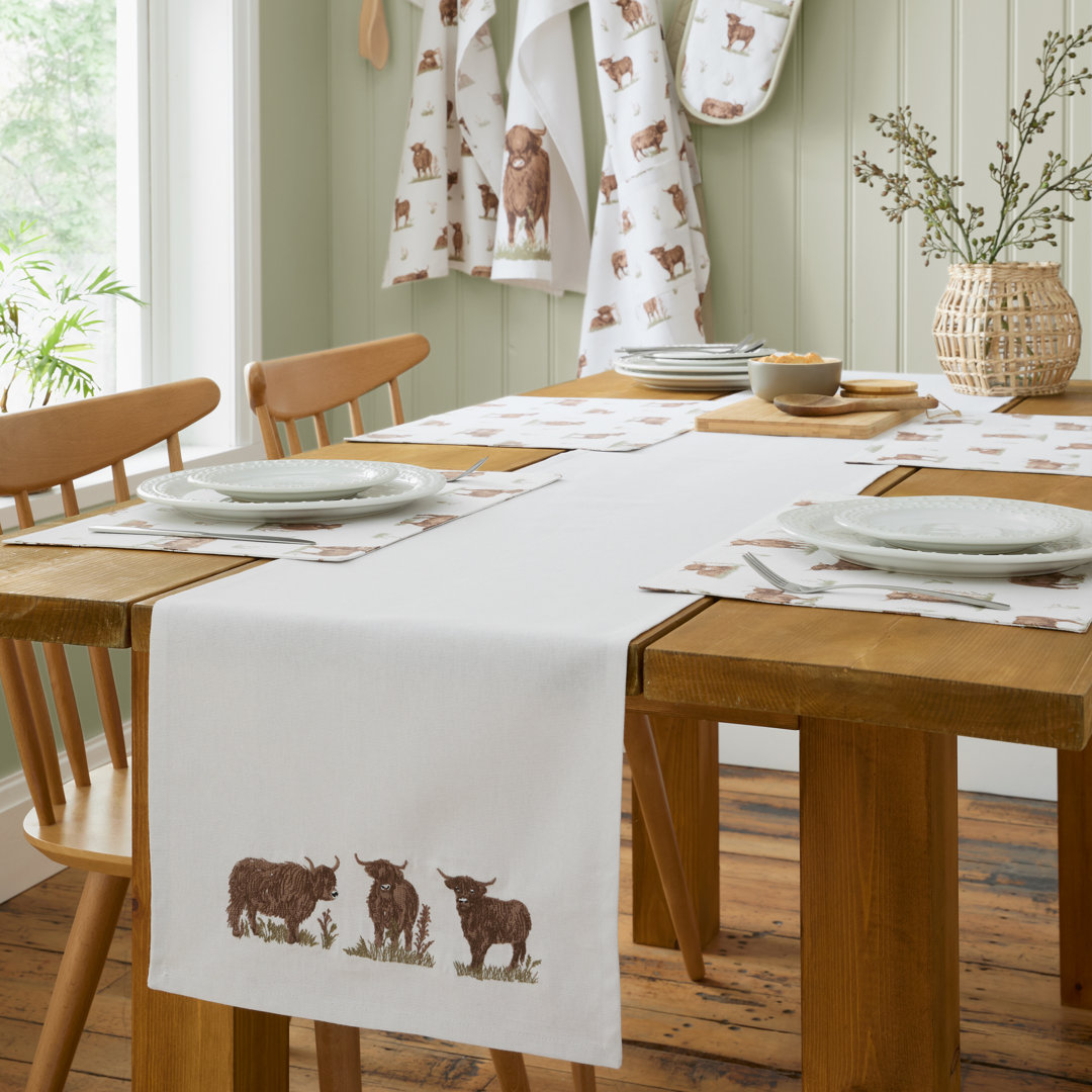Angus Highland Cow Cotton Dining Table Runner