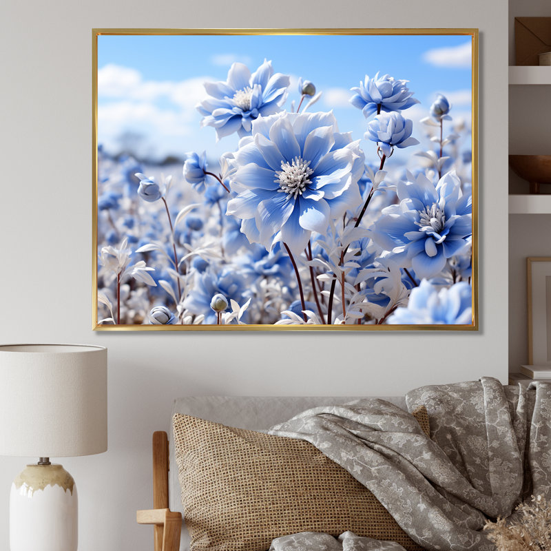 «Inviting Azure Flowers Field», reproduction sur toile, H 12 po x l 20 po x P 0,5 po, Cadre flottant doré