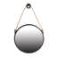 Miroir rond suspendu tendance 29,5 po avec cadre noir et sangle de corde, décor industriel contemporain pour salle de bain