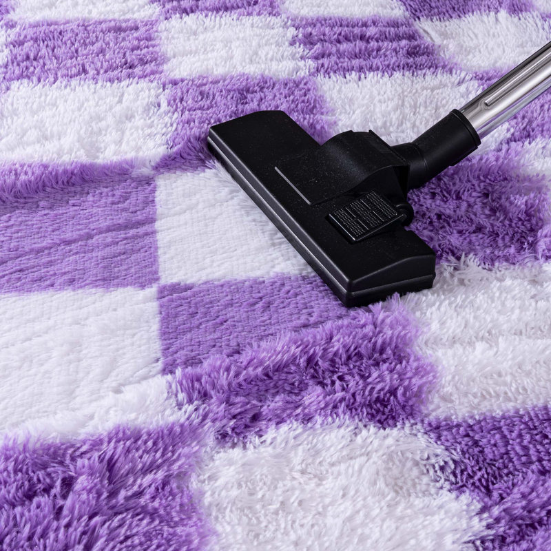 Checkered Fluffy Rug 5x7 Ft Washable Shaggy Fluffy Rug for Bedroom Living Room Plaid Runner Rug Fuzzy Shag Carpet Non-Slip for Kids Toddler Room Nursery Playroom