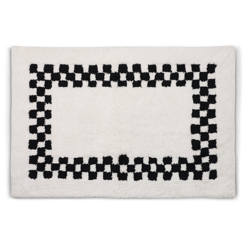 Black Check Hotel Bath Rug, Black Checkered