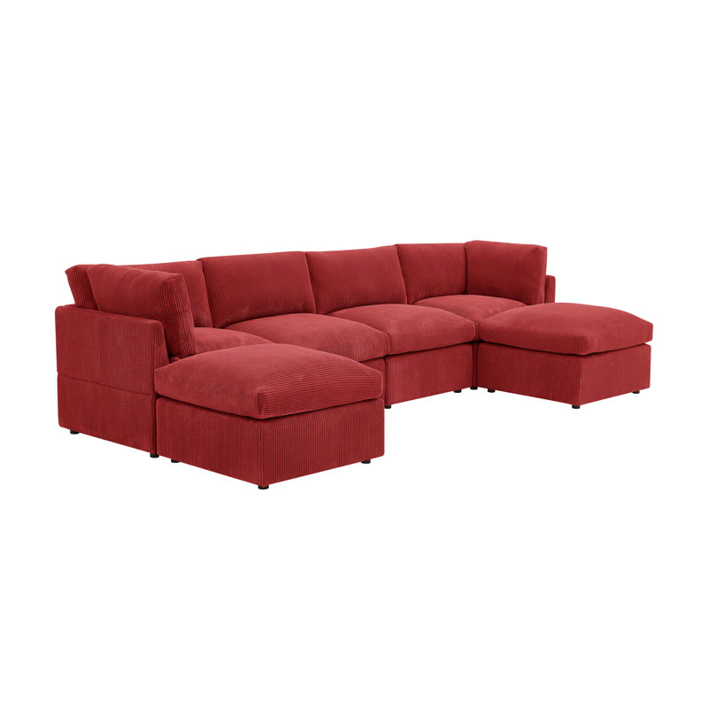 Canapé modulaire de coin avec repose-pieds Annai, Rouge