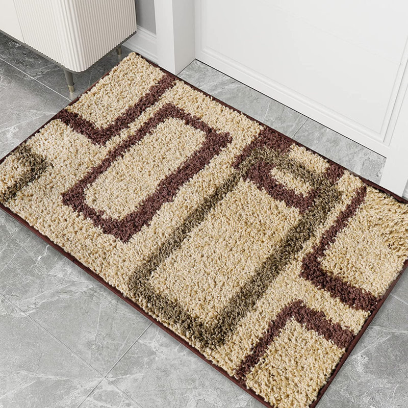 Breckynn Geometric Polyester Non-Skid Kitchen Mat, Beige