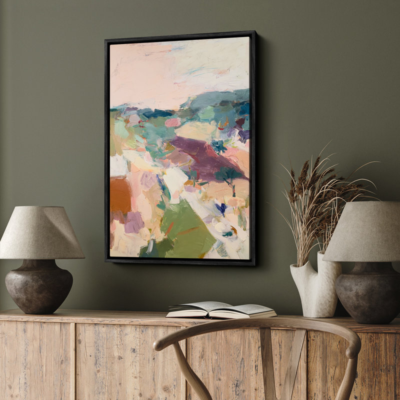 Art abstrait et coloré, paysage abstrait, champs pastel expressionnistes, impression encadrée, H 36 po x l 24 po, Noir