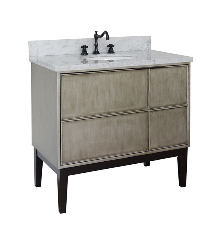 37'' Single Bathroom Vanity with Stone Top, White Carrara