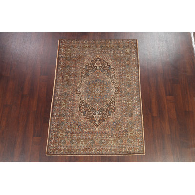 Tapis brun en laine noué à la main de conception unique 4 pi 7 po x 6 pi 5 po Lucill