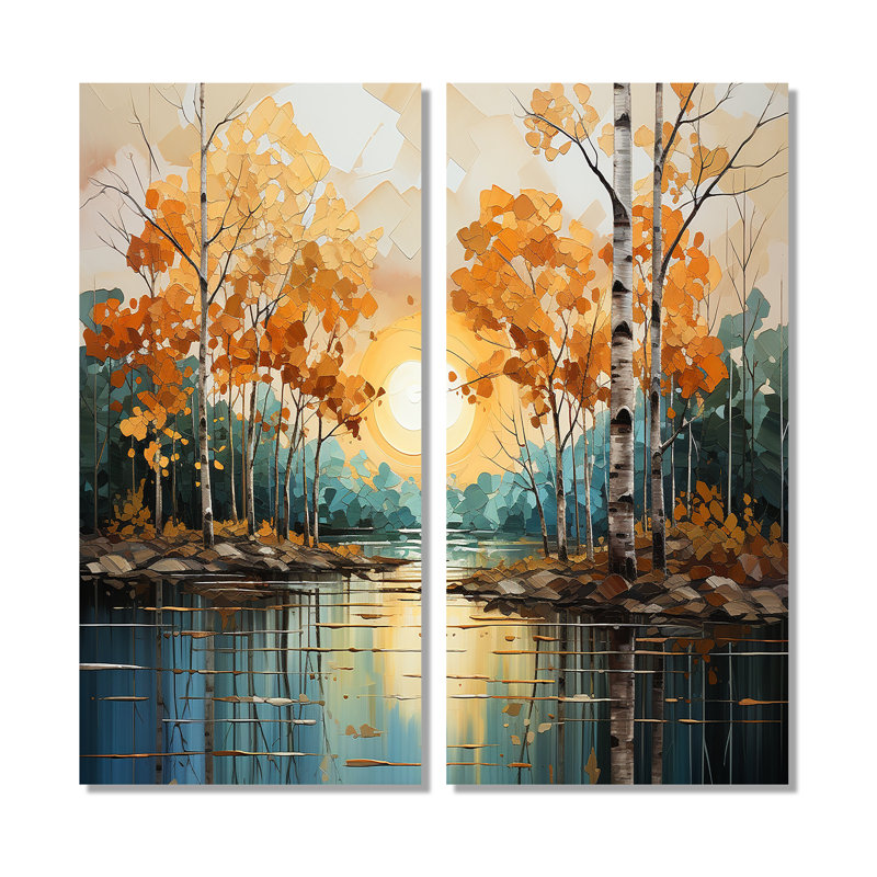 Birch Woods Golden Reflections II - art mural gris, H 20 po x l 24 po, Toile tendue, Ne s’applique pas