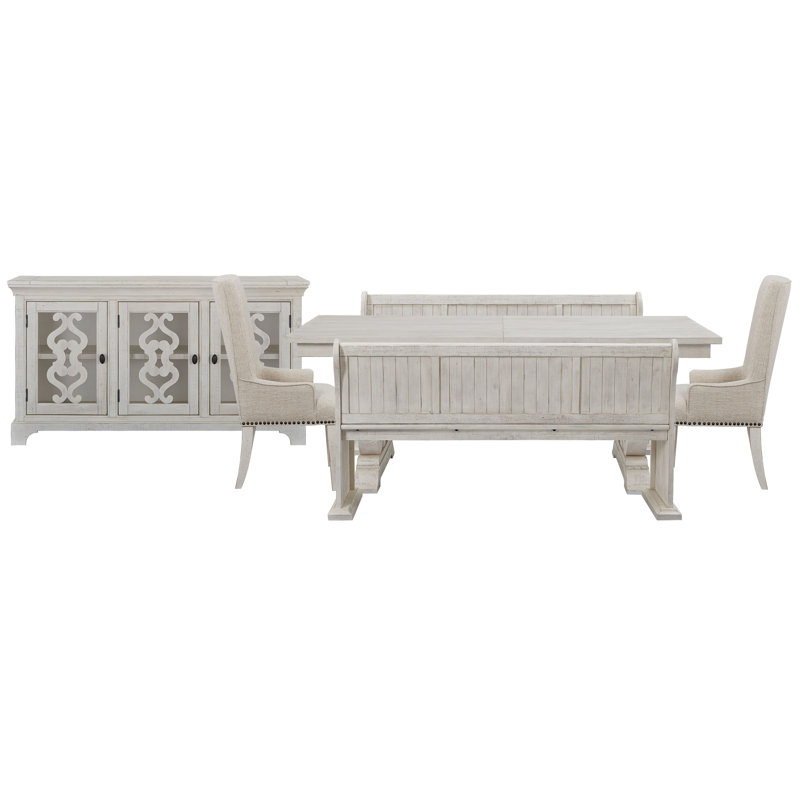 Jaavon Extendable Rectangular Dining Table With 2 Benches 2 Host Chairs And Server, 6Pcs:Table,Server,2Benches,2Chairs
