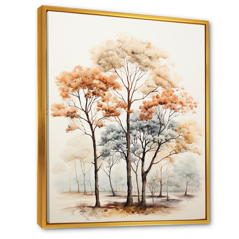 «Soft Neutral Tones Tree Oak Harmony», reproduction sur toile, Cadre flottant doré, H 32 po x l 16 po x P 1 po