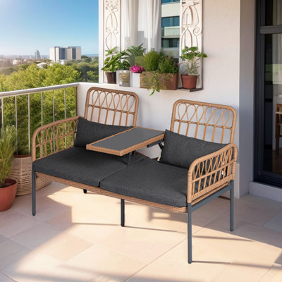Lotis 53.9" Wide Outdoor Wicker Loveseat with Cushions by Latitude Run