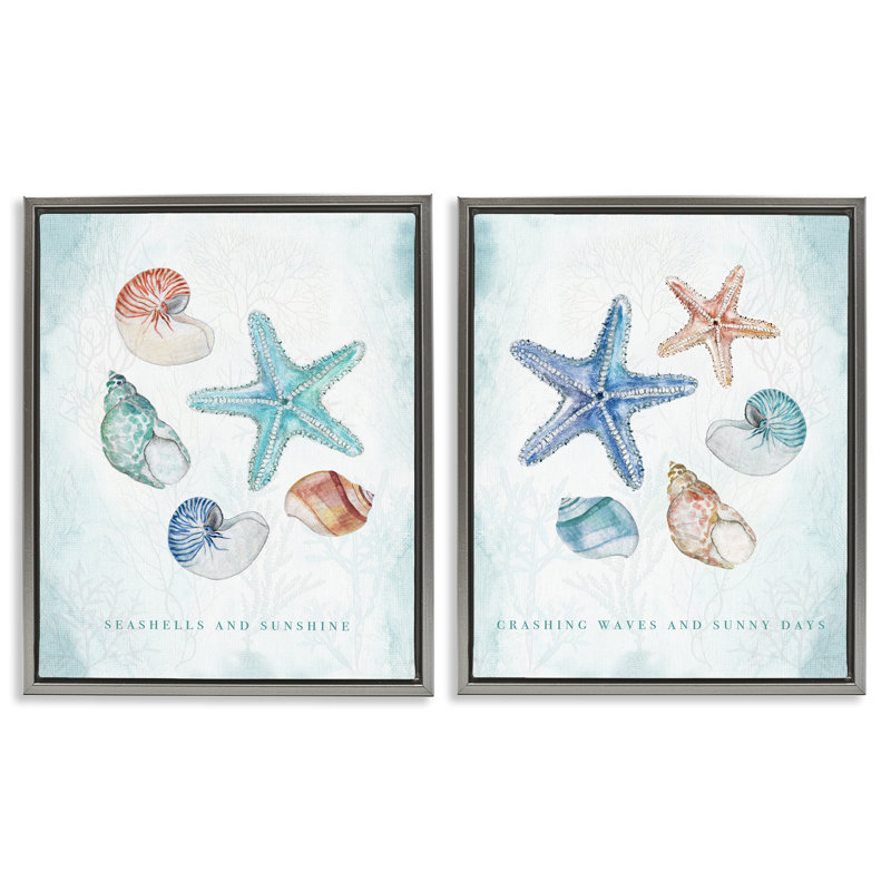 Ensemble de 2 toiles flottantes encadrées sur le thème de la plage, design par Janet Tava, H 21 po x l 17 po
