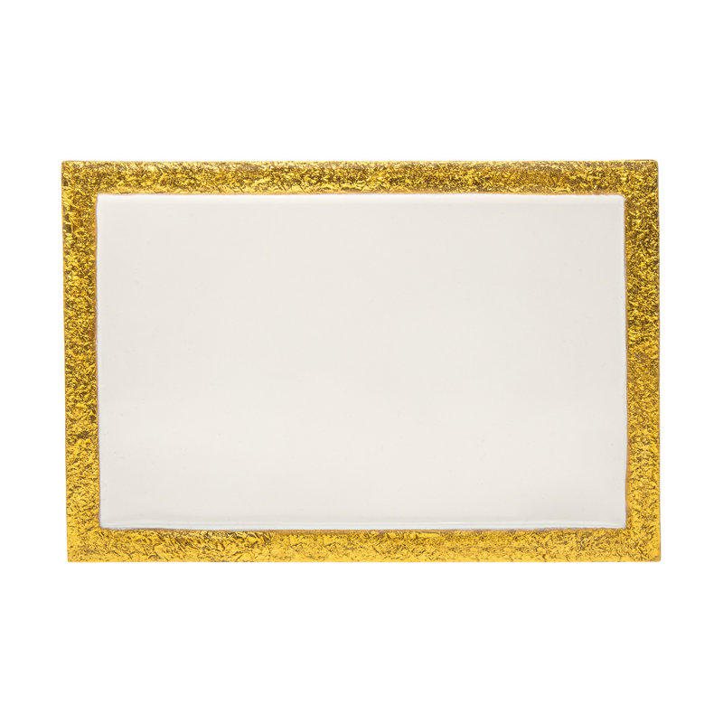 9" Gold and White Rectangular Metal Serving Tray