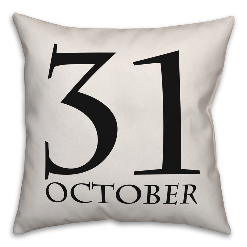 Coussin décoratif 31 octobre, 16 po x 1 po, Blanc, Polyester/ Bourre en polyester