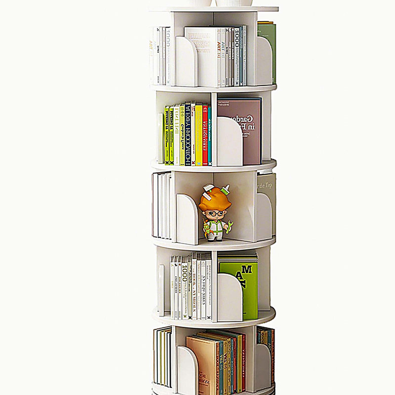 Bibliothèque rotative à 5 niveaux, bibliothèque rotative à 360 °, peu encombrante, petite bibliothèque rotative pour chambre à coucher, salon, maison, bureau, blanc chaud