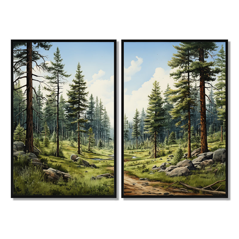 Pine Tree Whispering Pines II - Floral Tree Pine, reproduction d'art sur toile, 36" H x 48" W, Noir