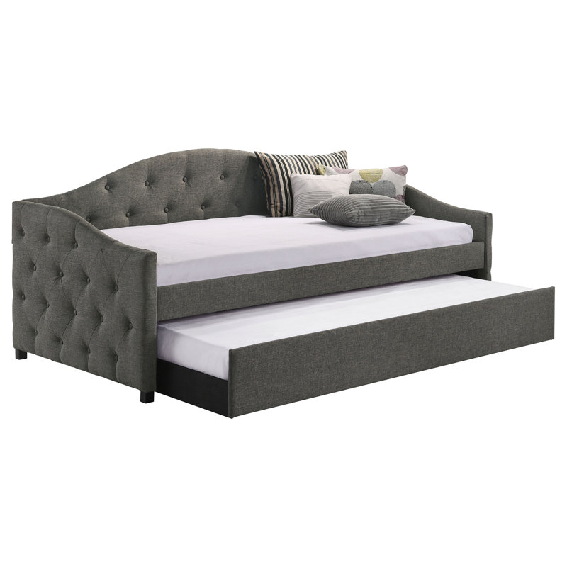 Grey Upholstered Twin Daybed With Trundle