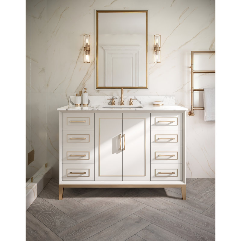 Gracie 48'' Single Bathroom Vanity with Top, Carrara Marble, Satin White (Cream White)